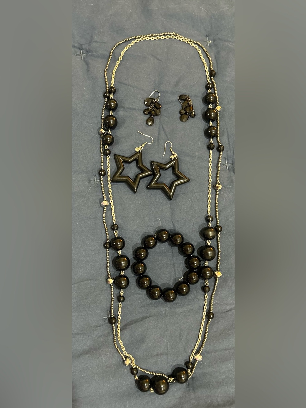Unbranded Black Beaded Jewelry Set - Necklace, Bracelet & Earrings